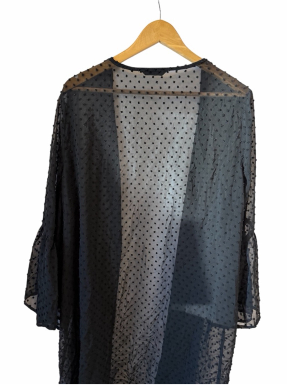 Shein Curve 2XL Black Sheer Polka Dot Kimono Cardigan Lightweight - Picture 6 of 11